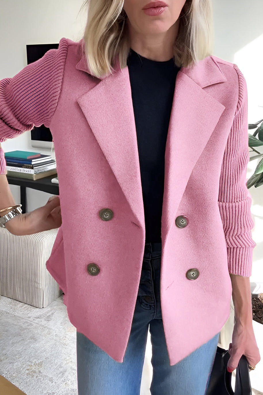 WW | Damen Blazer aus veganer Wolle mit gestrickten Ärmeln