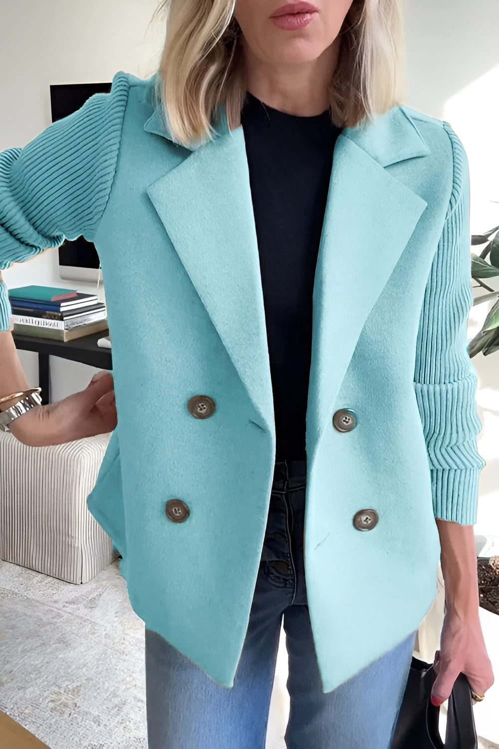 WW | Damen Blazer aus veganer Wolle mit gestrickten Ärmeln