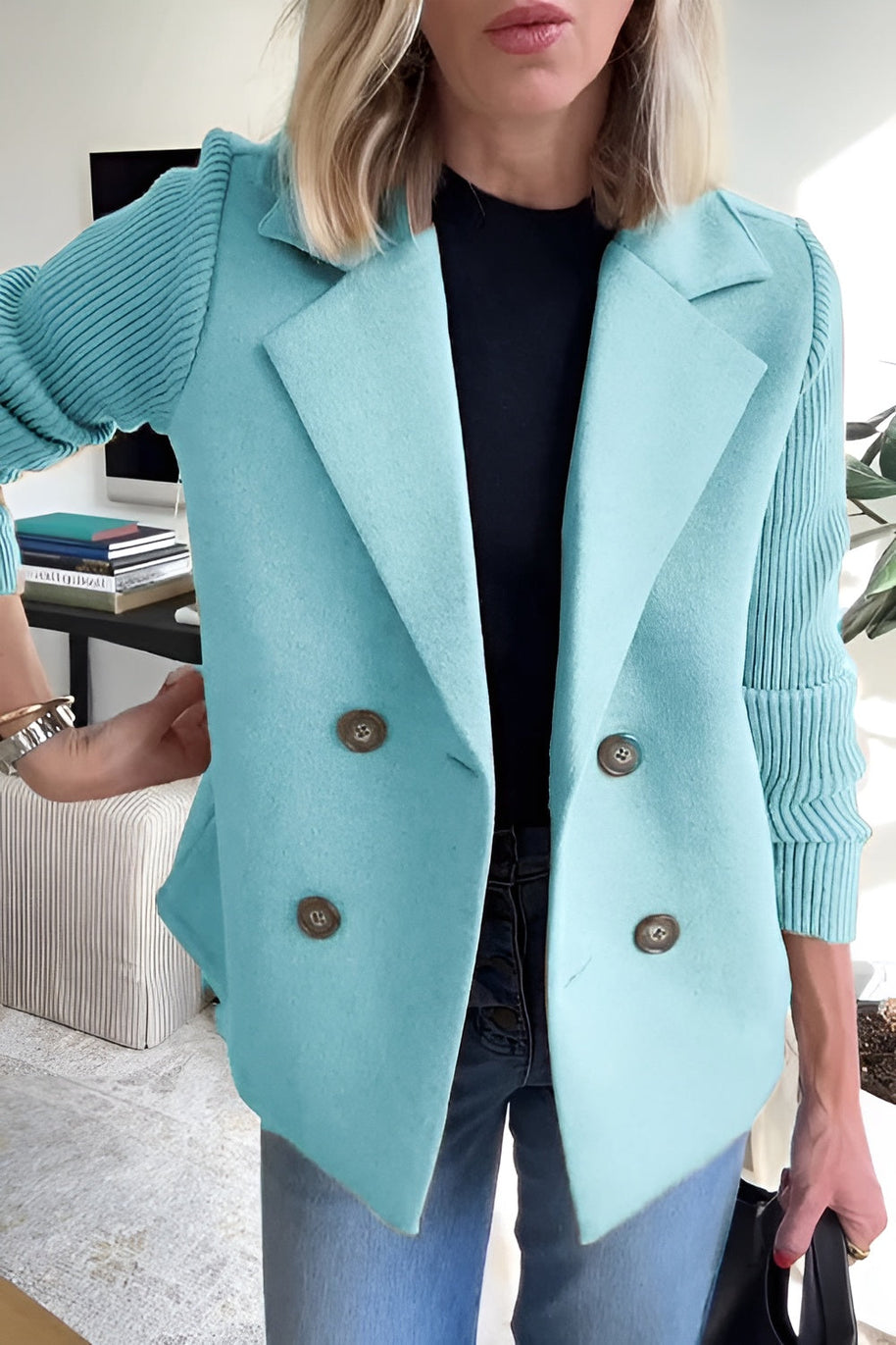 WW | Damen Blazer aus veganer Wolle mit gestrickten Ärmeln