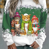 WW | Weihnachtspullover Mit Katzenaufdruck Für Damen