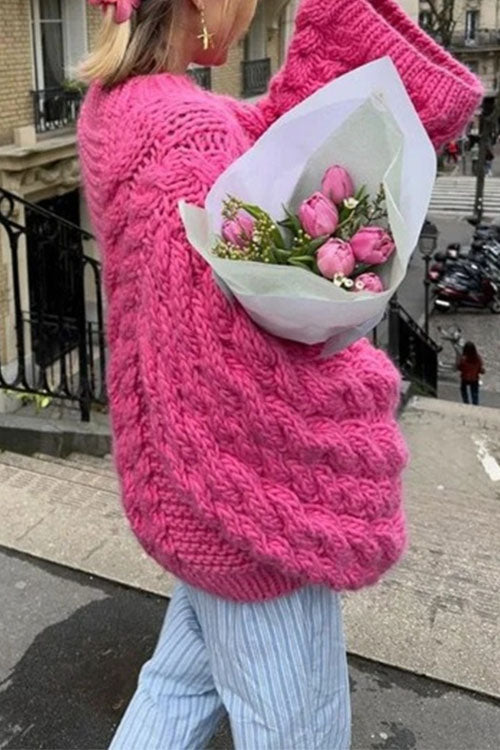 WW | Rosiedress Rundhals Übergroße Zopfmuster Pullover