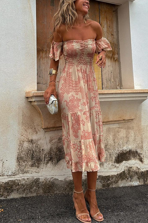WW | Off Shoulder Smocked Midi Kleid