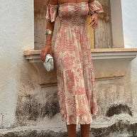 WW | Off Shoulder Smocked Midi Kleid