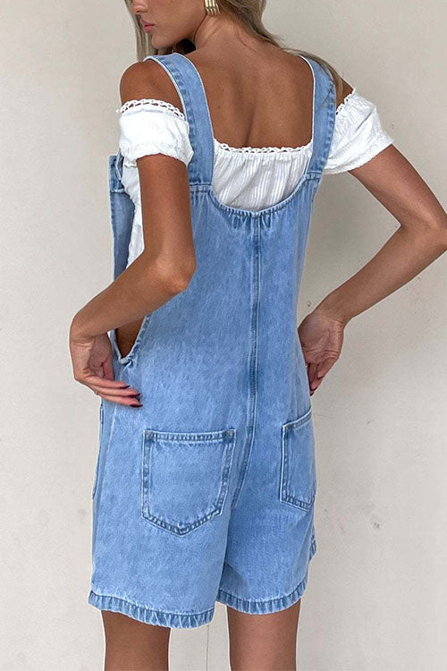WW | Rosiedress Knopfverschluss Mit Taschen Denim Einteiler