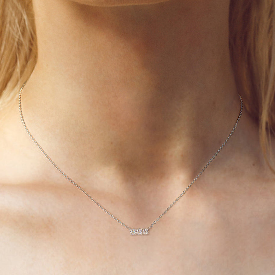 WW | 925 Sterling Silber Eingelassene Moissanit Bar Halskette
