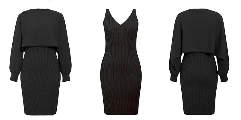 WW | teilige gestrickte Set - elegantes gestricktes ärmelloses Kleid mit Pullover für Herbst und Winter