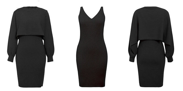 W&W Mode | teilige gestrickte Set - elegantes gestricktes ärmelloses Kleid mit Pullover für Herbst und Winter