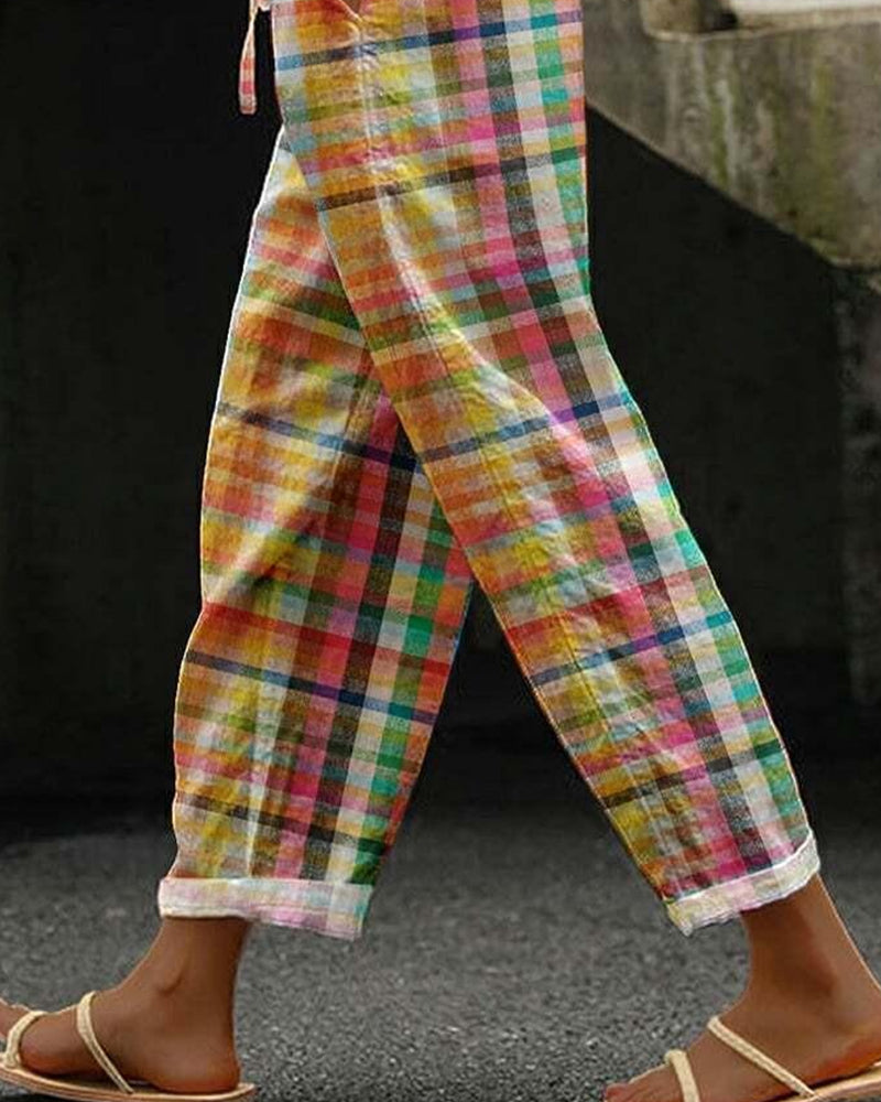 W&W Mode - Lebhafte karierte Loungehose – entspannte Passform für Komfort im Alltag | Bunt karierte Freizeithose