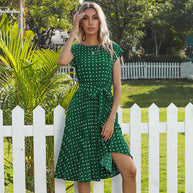WW | Elegantes Polka Dot Midi Kleid Mit Kurzem Ärmel Für Damen