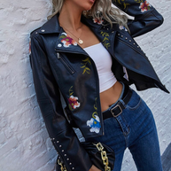 WW | Lederjacke mit Blumenstickerei