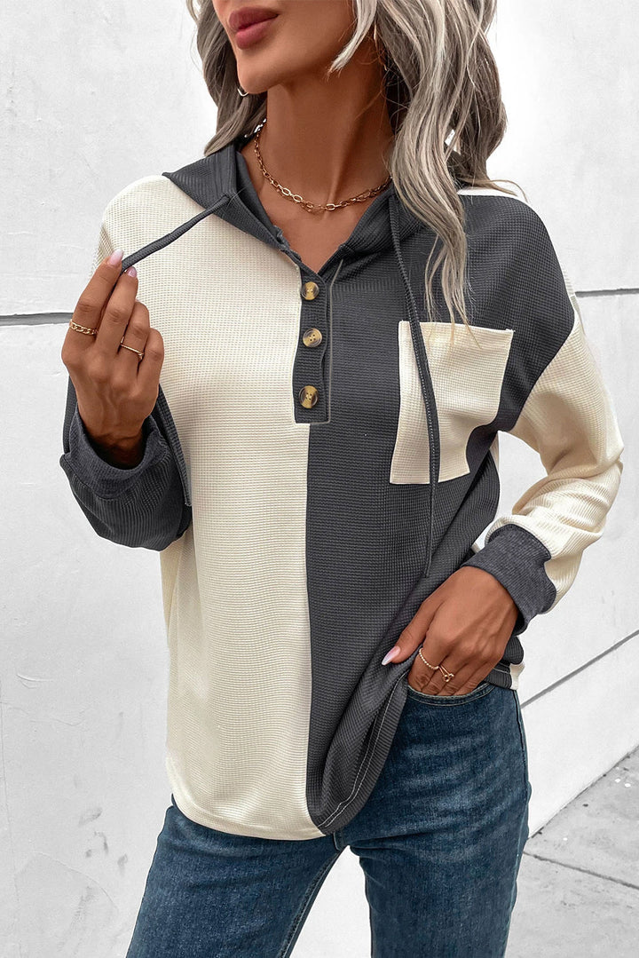 W&W Mode | Waffel-Hoodie Mit Knopfleiste Für Frauen