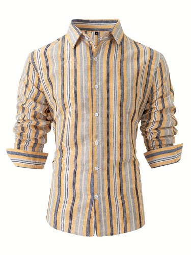 WW | Gestreiftes Baumwoll Leinen Herrenhemd für entspannte Looks