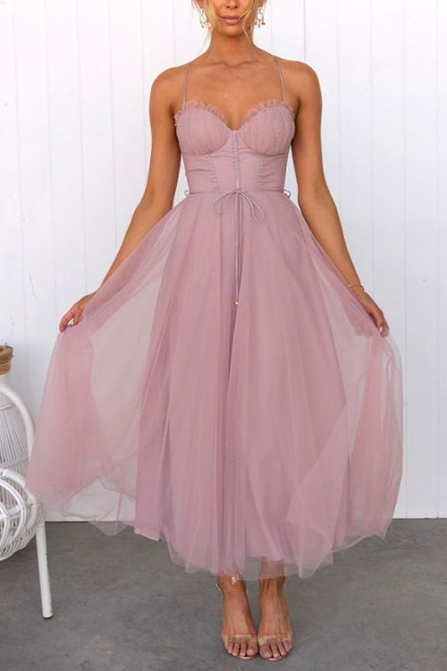 WW | Rosiedress Rückenausschnitt Bindegürtel Mesh Swing Maxi Spaghettiträger Kleid