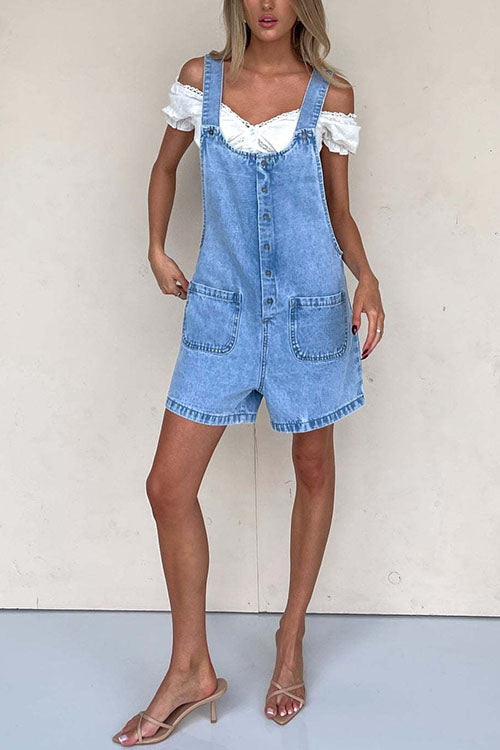 W&W Mode | Rosiedress Knopfverschluss Mit Taschen Denim Einteiler