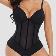 Damen Bauch Kontrolle Tanga schiere Mesh Korsett Top rückenfrei Bodysuit