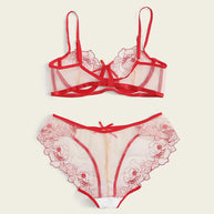 WW | Women's Mesh Stickerei Sheer Dessous Set