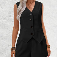 WW | Neck Button Down Weste Und Shorts Satz