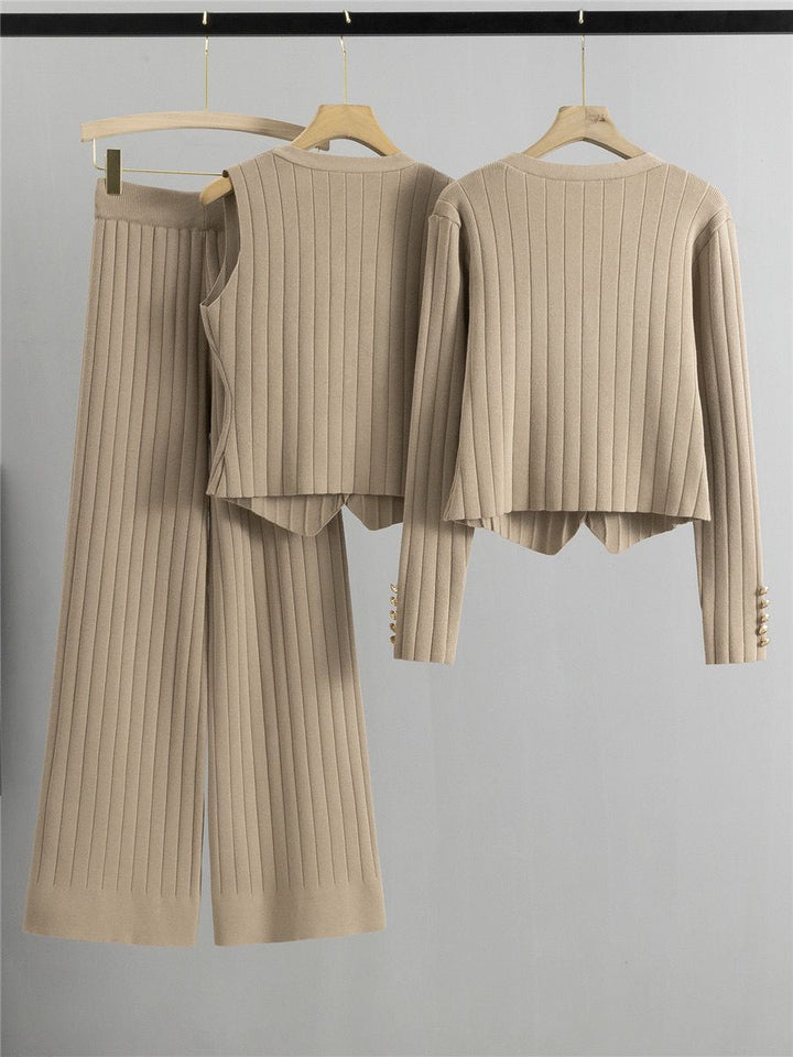 W&W Mode | Elegantes Strickweste- Mit Cardigan- Und Hosen-Set