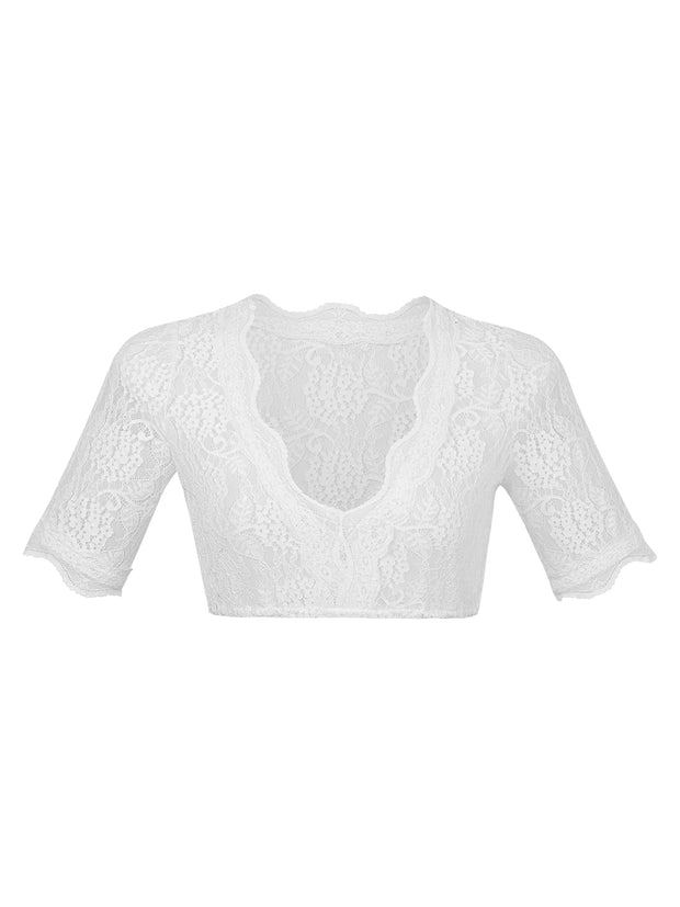 WW | Kurzarm V-Ausschnitt Weiß Damen Dirndlblusen