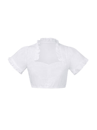 WW | Kurzarm Herz Ausschnitt Weiß Damen Dirndlblusen