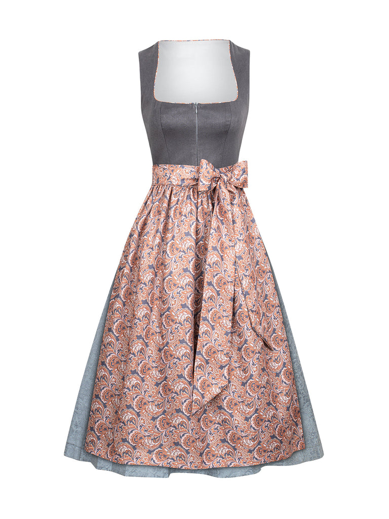 WW | Graues Kleid mit Geradem Ausschnitt und Allover-Print