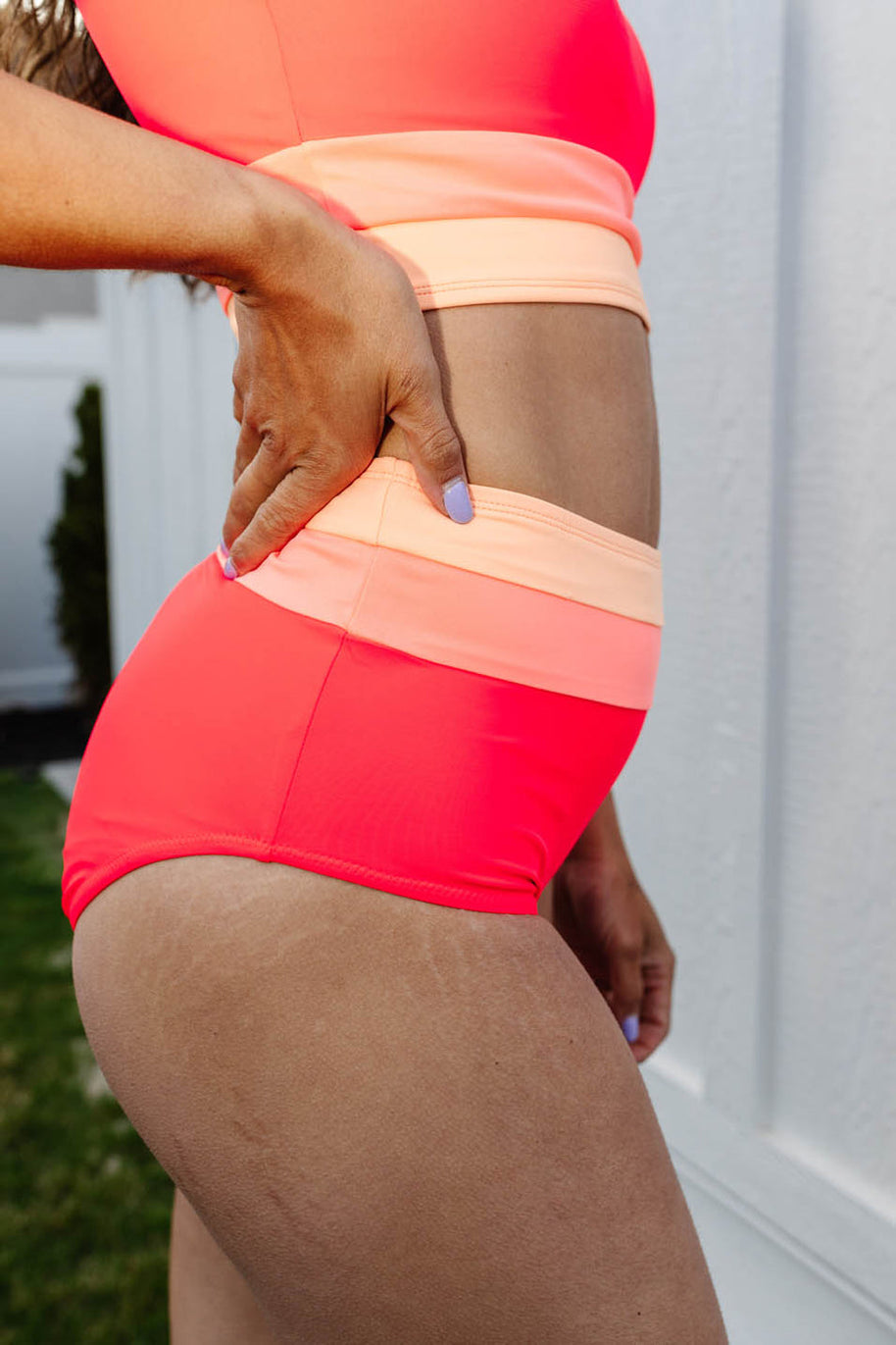 WW | High Waist Colorblock Marine Cut Back Crop Bikini Set