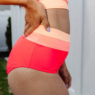 WW | High Waist Colorblock Marine Cut Back Crop Bikini Set