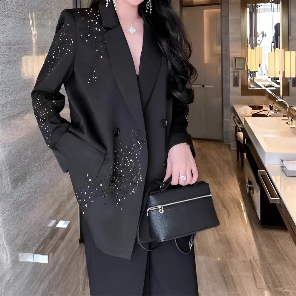WW | Funkelnde Eleganz Strass Schwarzer Blazer