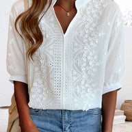 WW | Bestickte V-Ausschnitt Bluse