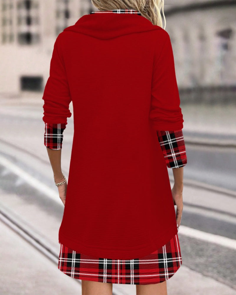 W&W Mode | Klassischer Look Karierte Langarmkleid
