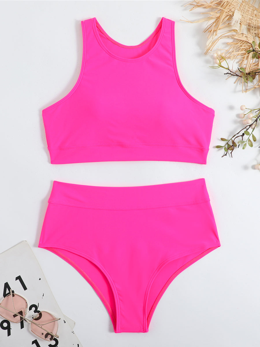 WW | Damen Sportlicher High Waist Bikini Frauen Schwimmbekleidung