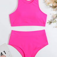 WW | Damen Sportlicher High Waist Bikini Frauen Schwimmbekleidung