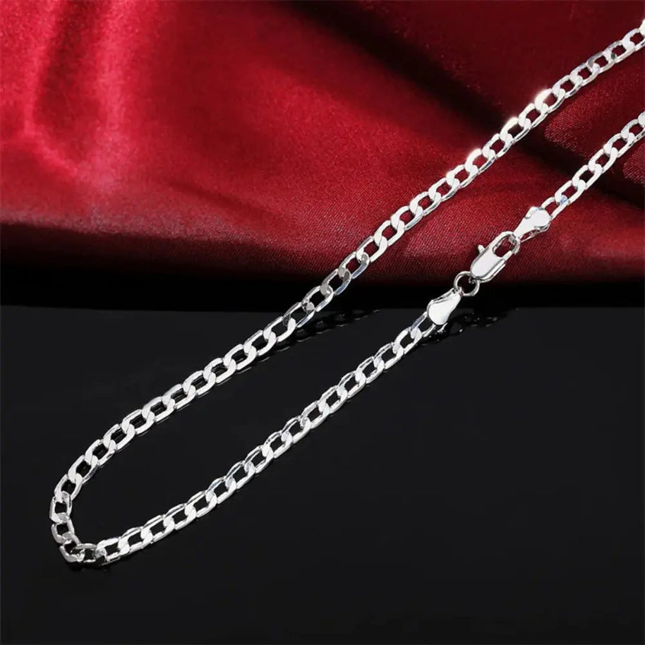 WW | Sterling Silber 4mm Flache Kette Für Herren