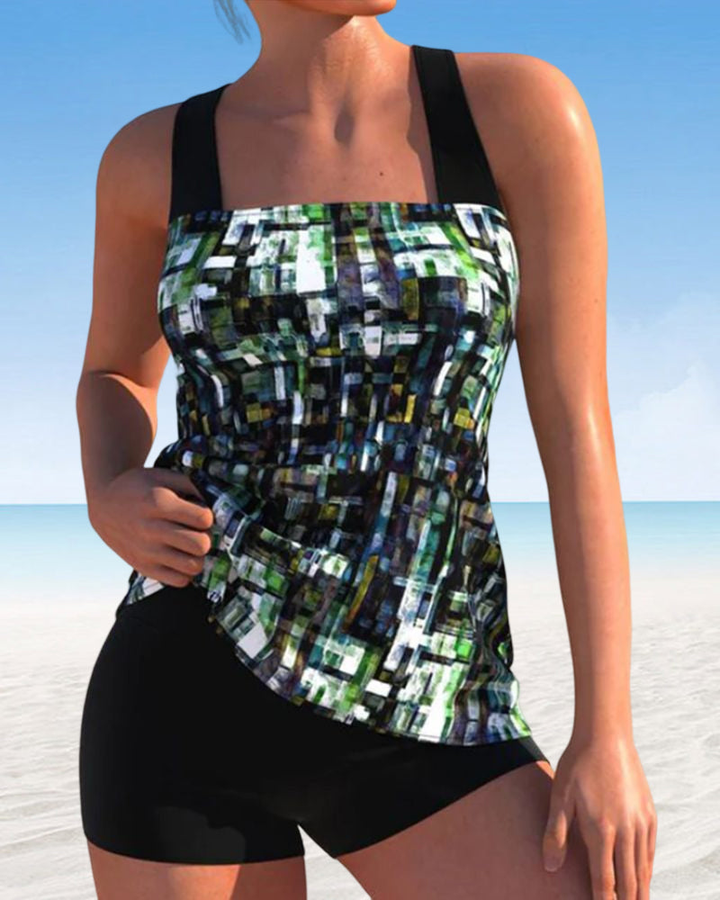 W&W Mode – Tankinis mit eckigem Ausschnitt und Aufdruck
