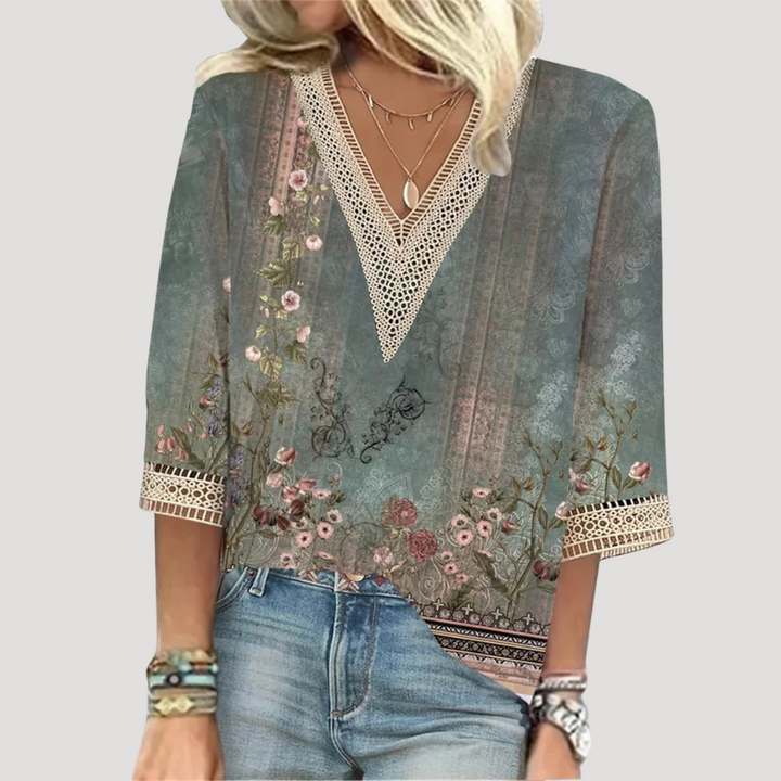 W&W Mode | Elegante Damen Top Boho Chic V-Ausschnitt Sommerbluse