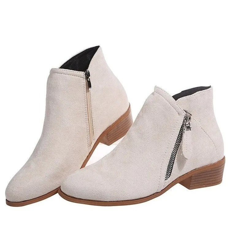 WW | Niedrige Hacke Lässig Stiefeletten mit Reißverschlussdetail Damen Stiefeletten