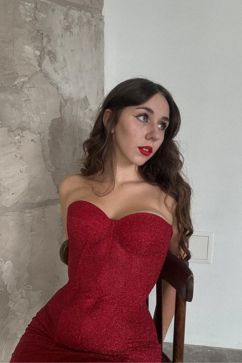 WW | Trägerlos Glitzer Rot Korsett Mini Kleid