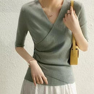 WW | Casual V-Ausschnitt Unifarben Stricktop Grün