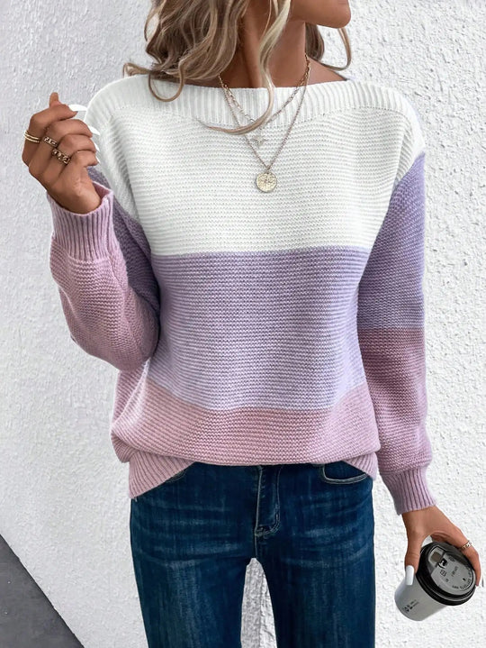 W&W Mode | Eleganter Dreifarbiger Patchwork Pullover