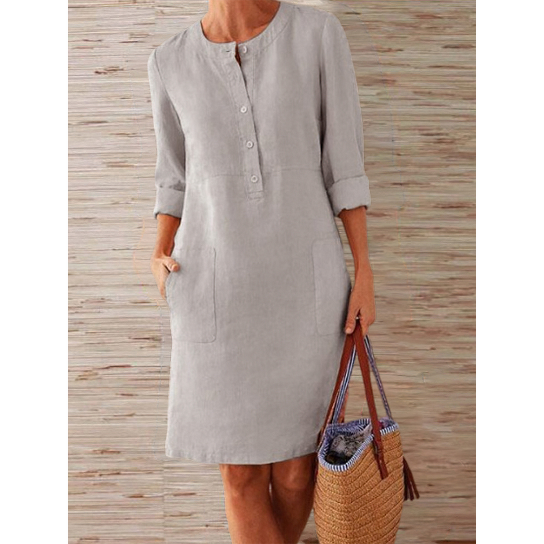 W&W Mode | neues einfarbiges Kleid aus Baumwolle und Leinen