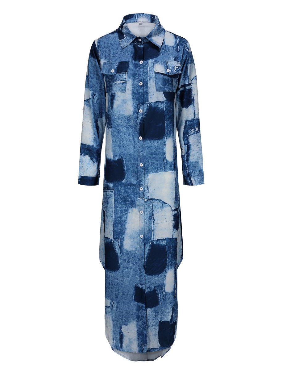 WW | Damen Casual Midi Hemdkleid in Blau
