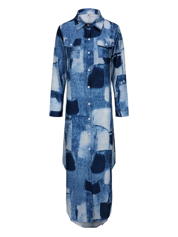 WW | Damen Casual Midi Hemdkleid in Blau