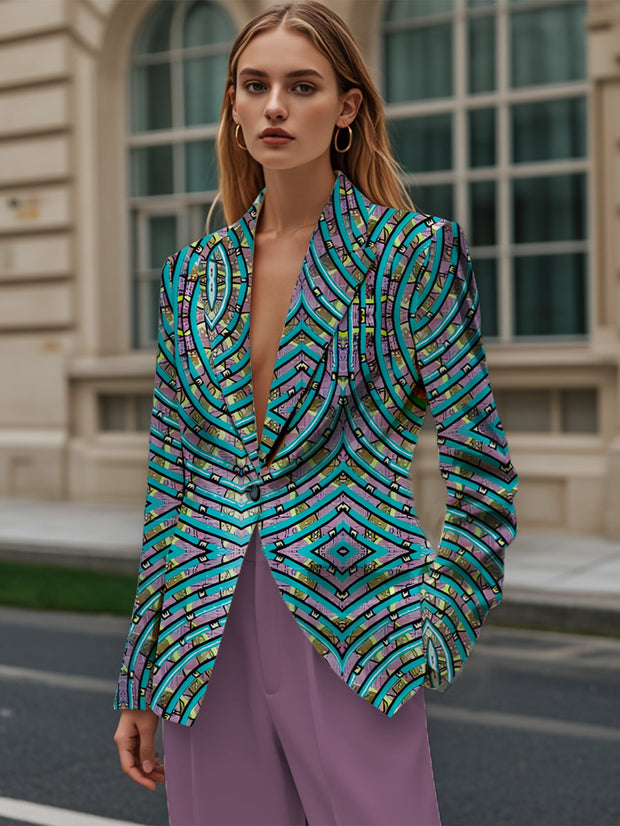 WW | Stylischer Büroanzug im blauen abstrakten Muster