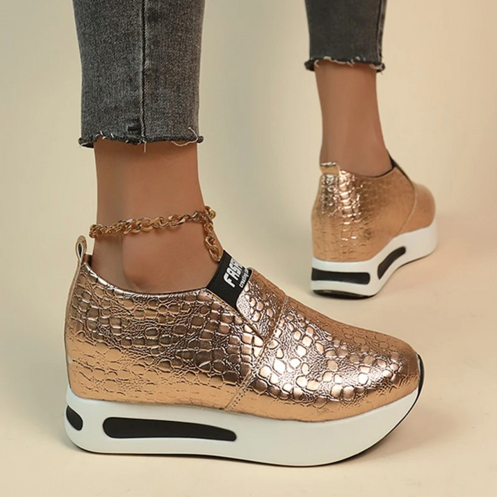 W&W Mode – Damen-Sneaker mit Schlangenmuster in Silber und Gold