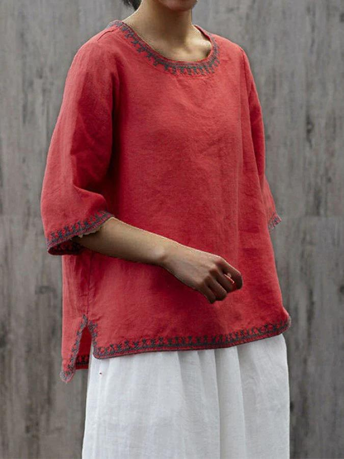 WW | Bequeme Leinenbluse Mit Zarten Stickereien