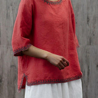 WW | Bequeme Leinenbluse Mit Zarten Stickereien