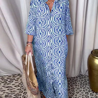 WW | Vintage Bedrucktes Maxikleid mit Reverstaschen
