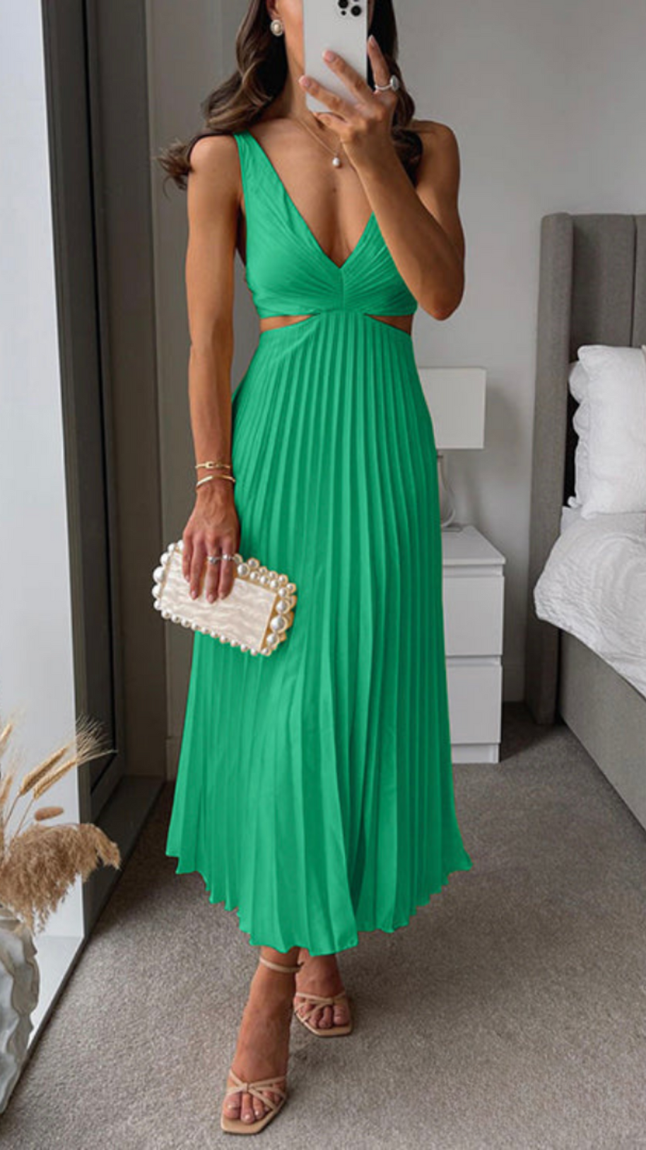 WW | Gefaltetes ausgeschnittenes Midi-Kleid für Damen