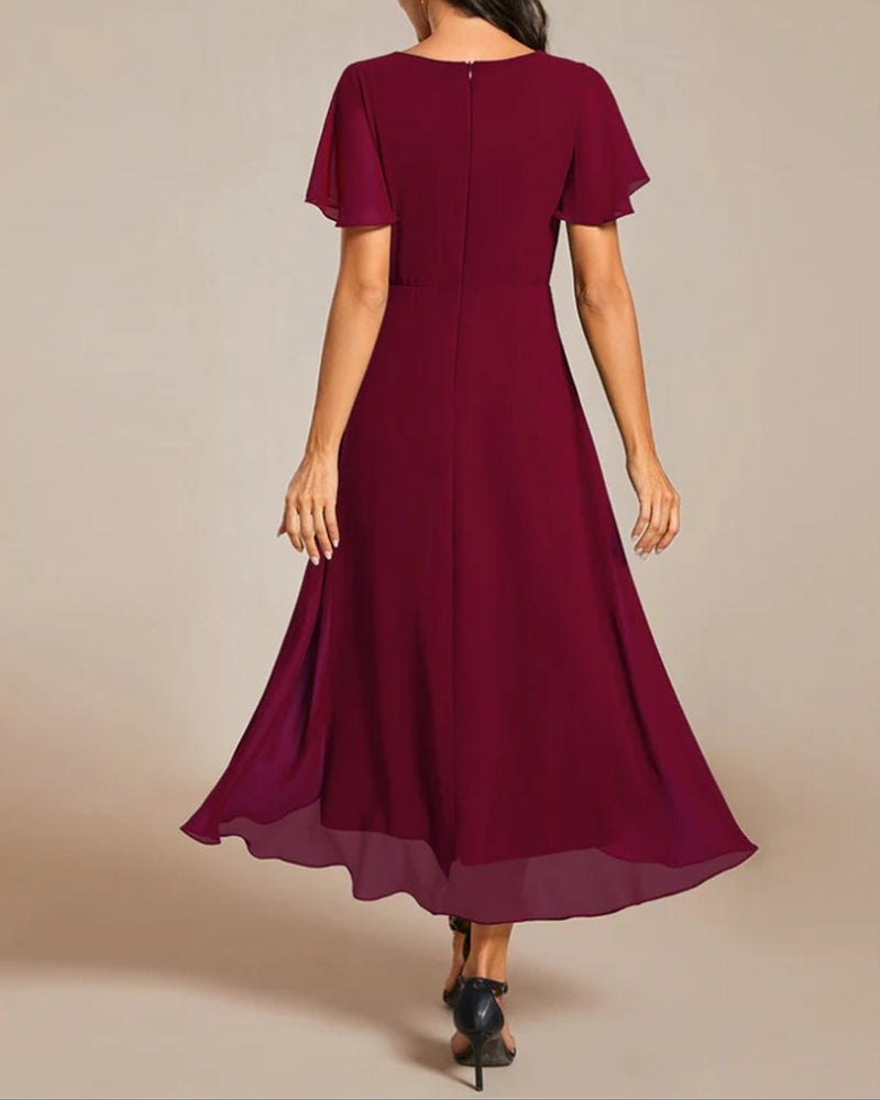 WW | Kleid mit V-Ausschnitt und Rüschenärmeln