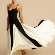 WW | Elegantes zweifarbiges Spaghettiträger-Maxikleid für Damen